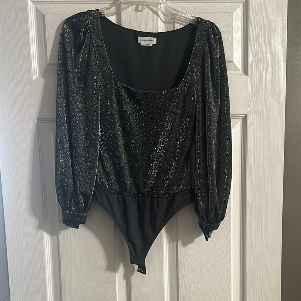 Black Graphic Embellished 3/4 Sleeve Bodysuit